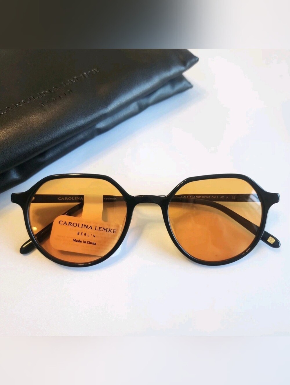 NEW Carolina Lemke Berlin Hoof Black/Amber Unisex Sunglasses w/Premium Case